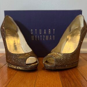 Stuart Weitzman Glittering Peep Toe Heels